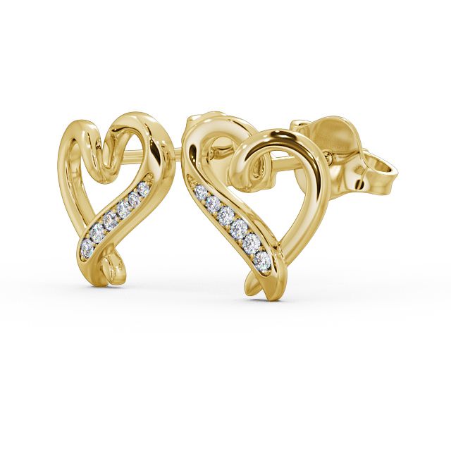Heart Style Round Diamond Earrings 18K Yellow Gold - Ella