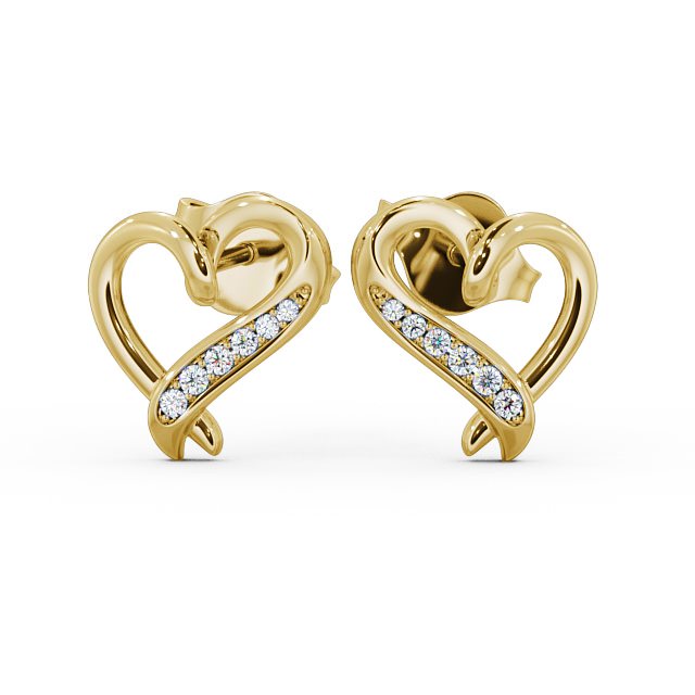 Heart Style Round Diamond Earrings 18K Yellow Gold - Ella ERG80_YG_UP