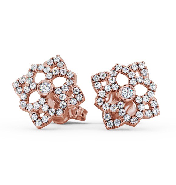  Floral Style Round Diamond Earrings 9K Rose Gold - Fleur ERG81_RG_THUMB2 