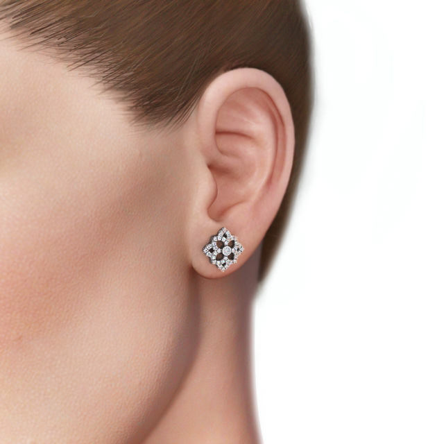 Floral Style Round Diamond Earrings 18K White Gold - Fleur ERG81_WG_EAR