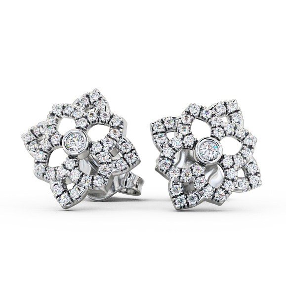  Floral Style Round Diamond Earrings 9K White Gold - Fleur ERG81_WG_THUMB2 