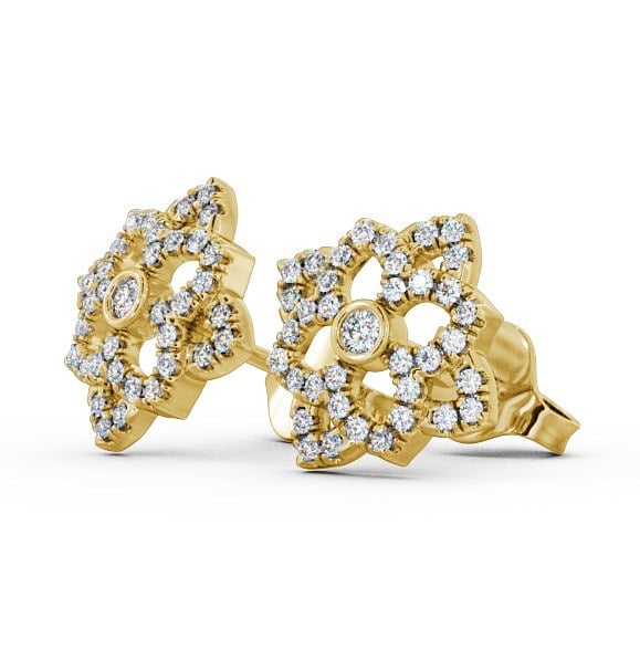  Floral Style Round Diamond Earrings 18K Yellow Gold - Fleur ERG81_YG_THUMB1 