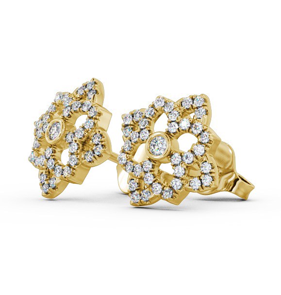 Floral Style Round Diamond Cluster Earrings 18K Yellow Gold ERG81_YG_THUMB1 