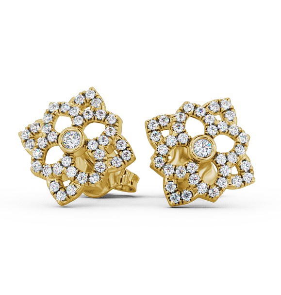  Floral Style Round Diamond Earrings 9K Yellow Gold - Fleur ERG81_YG_THUMB2 
