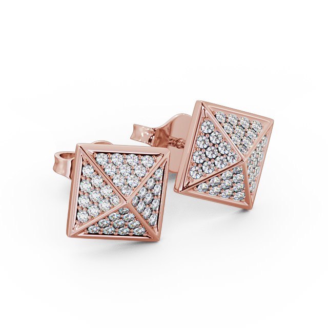 Pyramid Style Round Diamond Earrings 18K Rose Gold - Belize ERG83_RG_FLAT