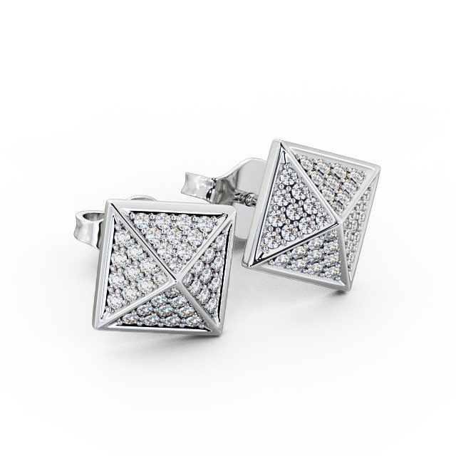 Pyramid Style Round Diamond Earrings 18K White Gold - Belize ERG83_WG_FLAT