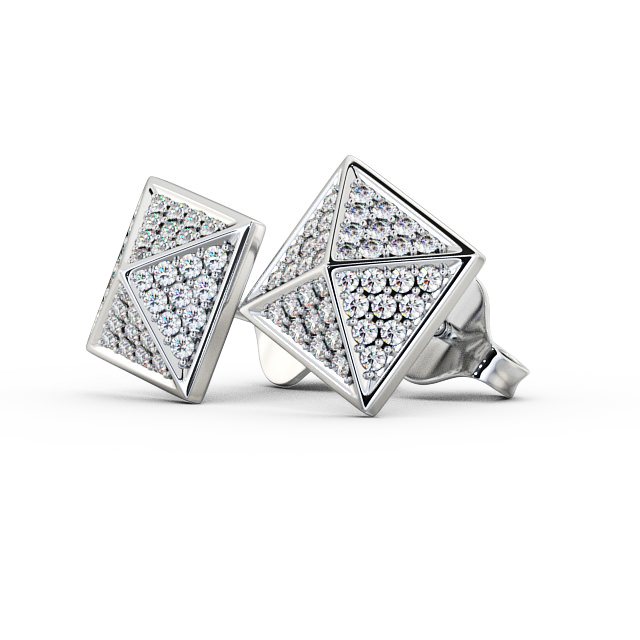 Pyramid Style Round Diamond Earrings 18K White Gold - Belize