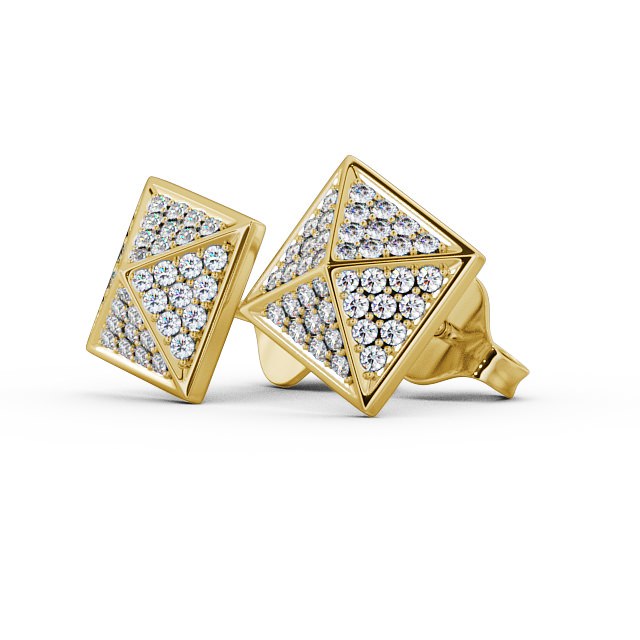 Pyramid Style Round Diamond Earrings 18K Yellow Gold - Belize