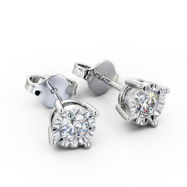 Round Diamond Bezel Stud Earrings 9K White Gold - Aurora ERG84_WG_FLAT