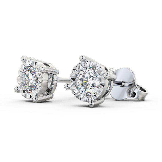 Round Diamond Bezel Stud Earrings 9K White Gold - Aurora ERG84_WG_SIDE