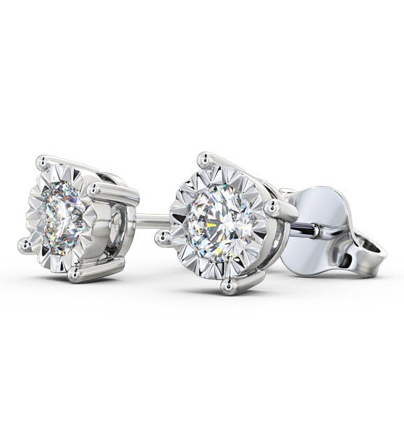 Round Diamond Bezel Stud Illusion Setting Style Earrings 18K White Gold ERG84_WG_THUMB1