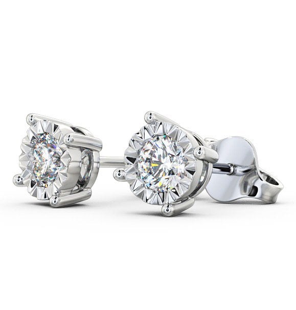 Round Diamond Bezel Stud Illusion Setting Style Earrings 18K White Gold ERG84_WG_THUMB1 