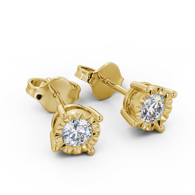 Round Diamond Bezel Stud Earrings 18K Yellow Gold - Aurora ERG84_YG_FLAT