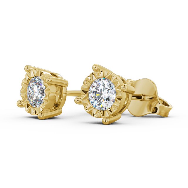 Round Diamond Bezel Stud Earrings 18K Yellow Gold - Aurora ERG84_YG_SIDE