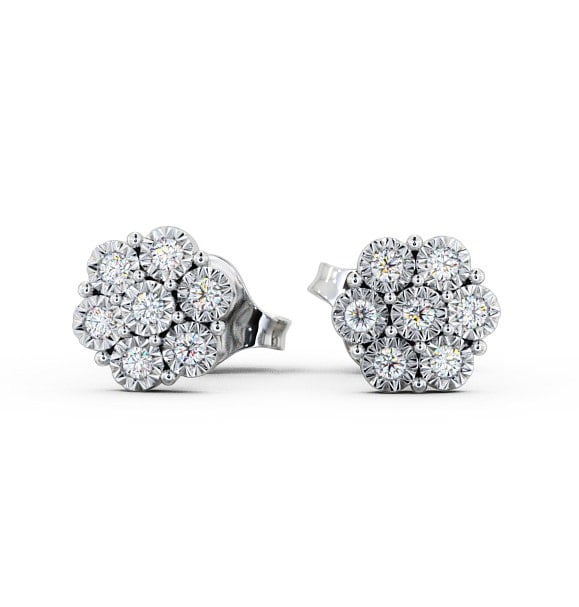  Cluster Round Diamond Earrings 18K White Gold - Cesara ERG85_WG_THUMB2 