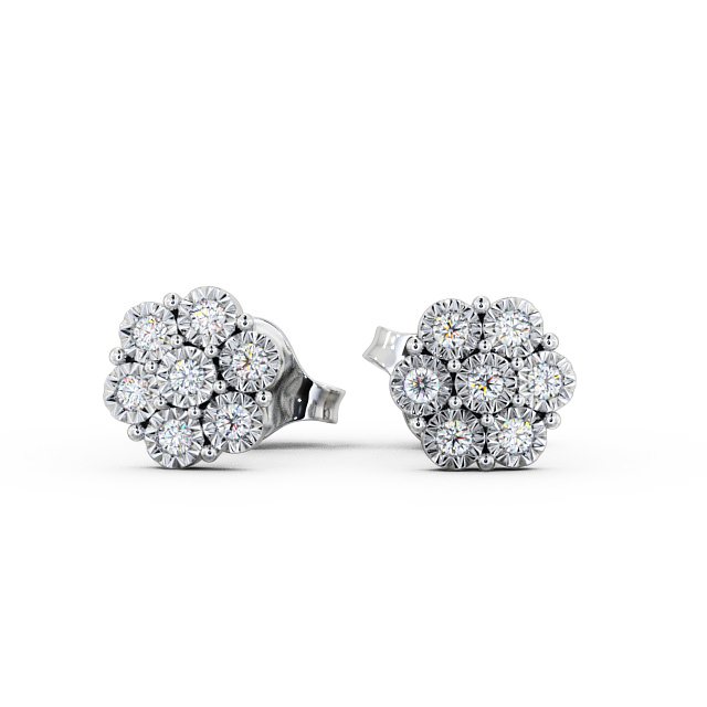 Cluster Round Diamond Earrings 18K White Gold - Cesara ERG85_WG_UP