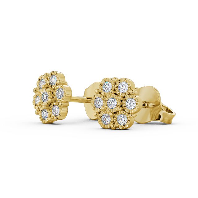 Cluster Round Diamond Earrings 18K Yellow Gold - Cesara ERG85_YG_SIDE