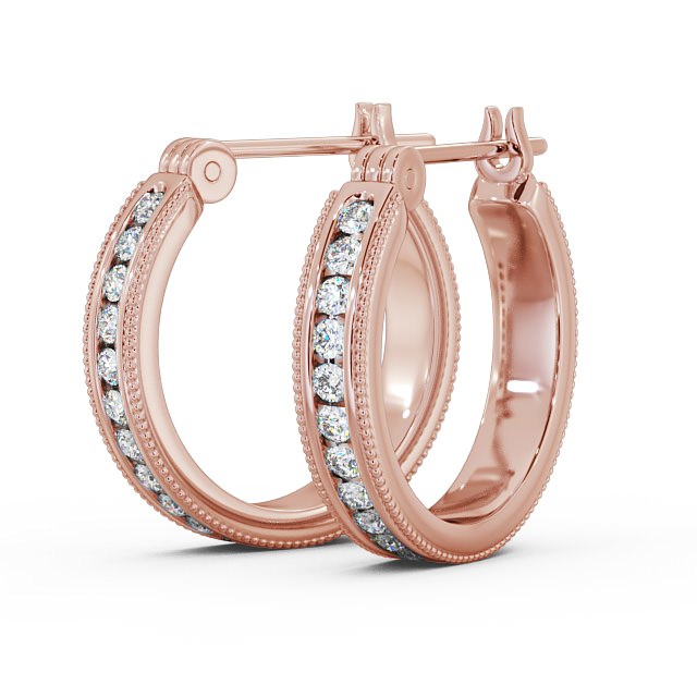 Vintage Hoop Round Diamond Earrings 18K Rose Gold - Darice ERG86_RG_SIDE