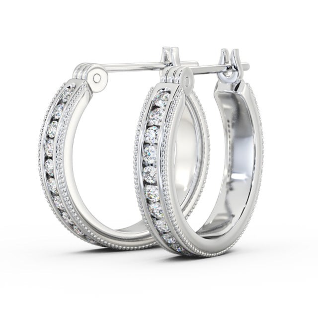 Vintage Hoop Round Diamond Earrings 9K White Gold - Darice ERG86_WG_SIDE
