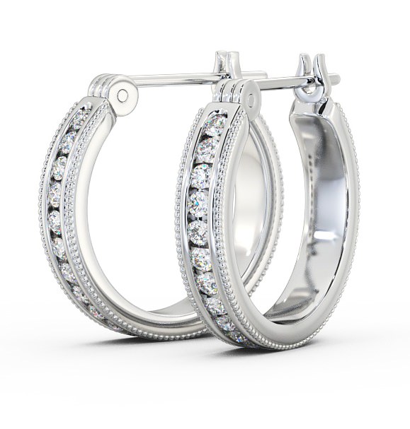 Vintage Hoop Round Diamond Channel Set Earrings 18K White Gold ERG86_WG_THUMB1