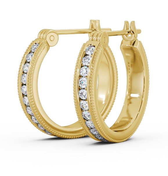 Vintage Hoop Round Diamond Channel Set Earrings 18K Yellow Gold ERG86_YG_THUMB1 