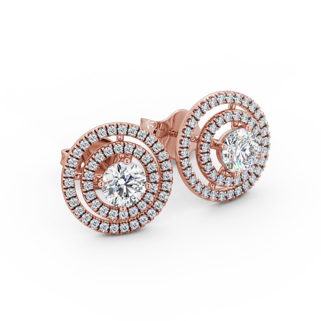 Halo Style Round Diamond Earrings 18K Rose Gold - Flavia ERG87_RG_FLAT