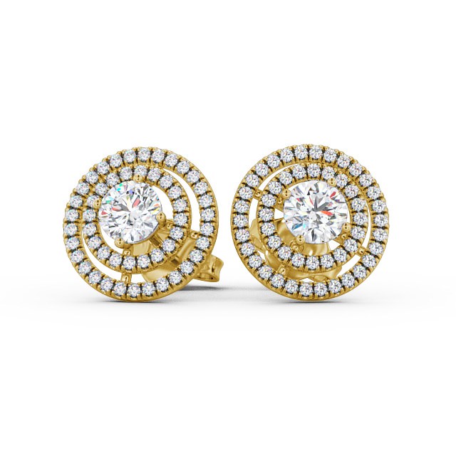 Halo Style Round Diamond Earrings 18K Yellow Gold - Flavia ERG87_YG_UP