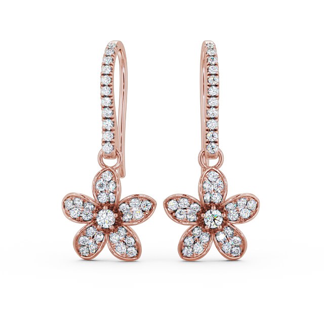Floral Style Round Diamond Earrings 9K Rose Gold - Rosa ERG89_RG_UP
