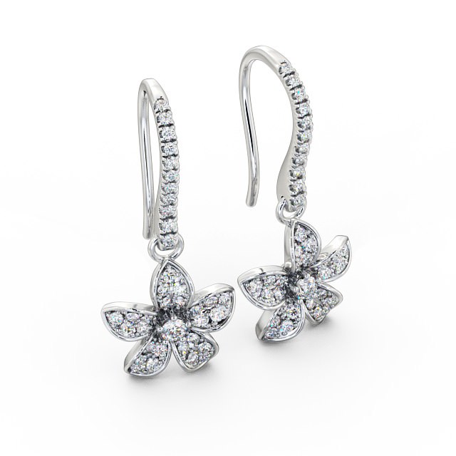 Floral Style Round Diamond Earrings 9K White Gold - Rosa ERG89_WG_FLAT
