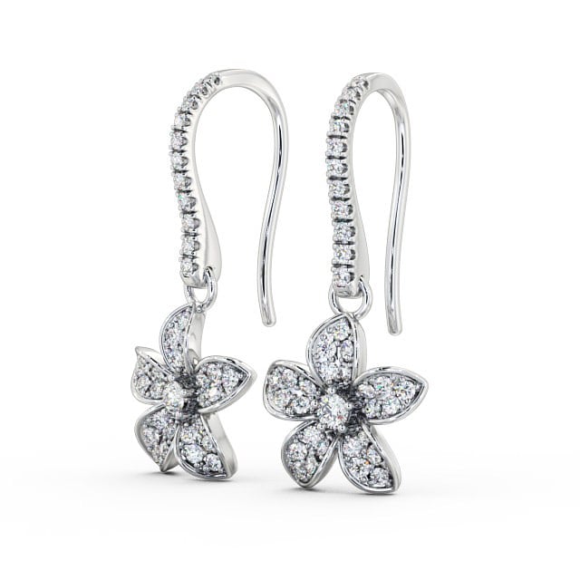 Floral Style Round Diamond Earrings 9K White Gold - Rosa ERG89_WG_SIDE