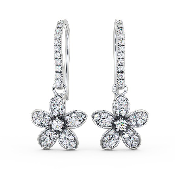  Floral Style Round Diamond Earrings 18K White Gold - Rosa ERG89_WG_THUMB2 