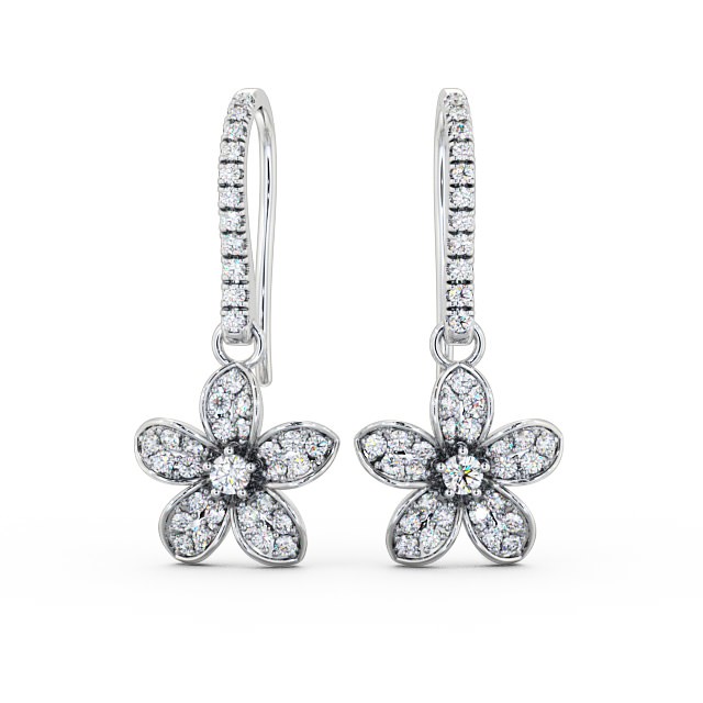 Floral Style Round Diamond Earrings 9K White Gold - Rosa ERG89_WG_UP