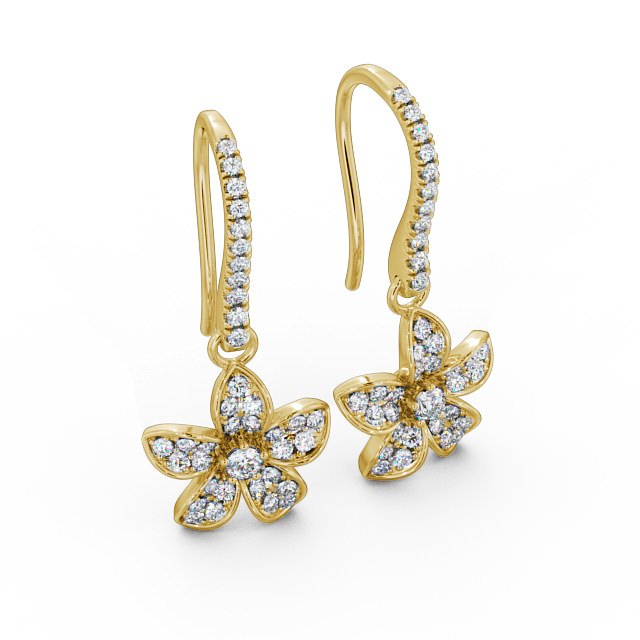 Floral Style Round Diamond Earrings 9K Yellow Gold - Rosa ERG89_YG_FLAT