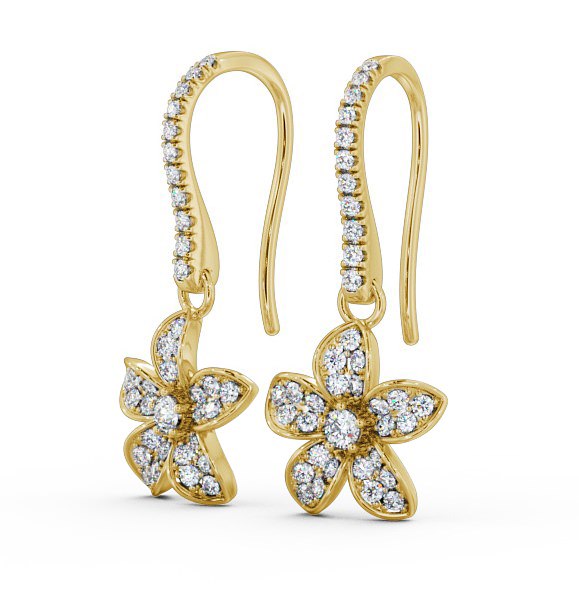 Floral Style Round Diamond Earrings 9K Yellow Gold - Rosa ERG89_YG_THUMB1