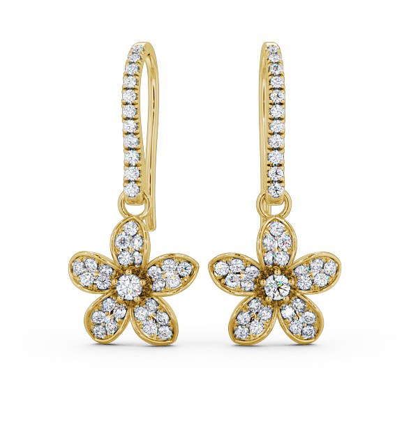  Floral Style Round Diamond Earrings 18K Yellow Gold - Rosa ERG89_YG_THUMB2 