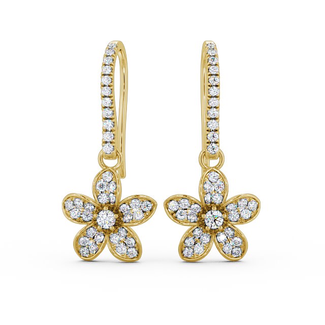 Floral Style Round Diamond Earrings 18K Yellow Gold - Rosa | Angelic ...