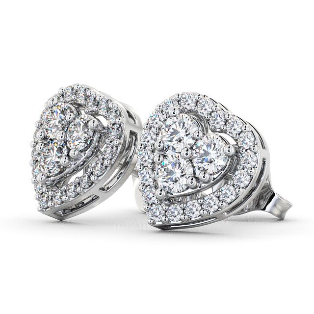 Heart Diamond Cluster Earrings 18K White Gold - Tulla ERG8_WG_SIDE