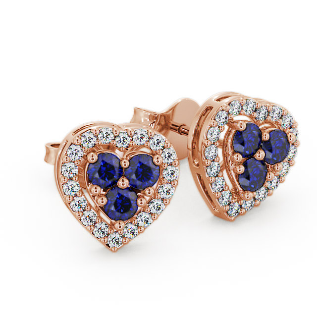 Halo Blue Sapphire and Diamond 1.26ct Earrings 18K Rose Gold - Tulla ERG8GEM_RG_BS_FLAT