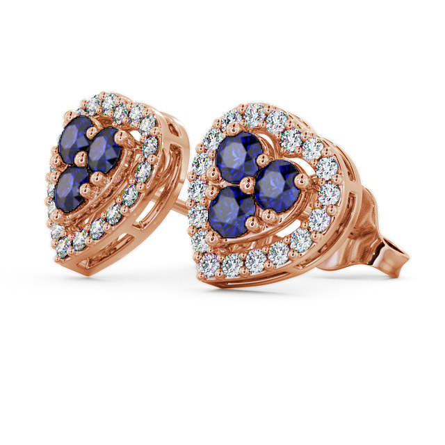 Halo Blue Sapphire and Diamond 1.26ct Earrings 18K Rose Gold - Tulla ERG8GEM_RG_BS_SIDE