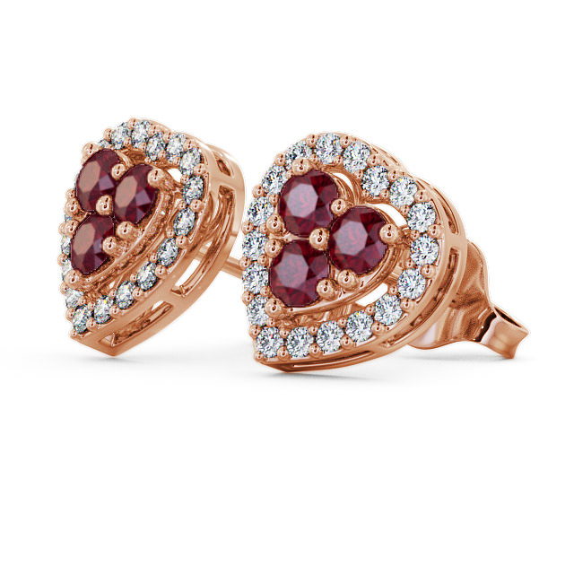 Halo Ruby and Diamond 1.26ct Earrings 18K Rose Gold - Tulla ERG8GEM_RG_RU_SIDE