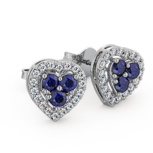 Halo Blue Sapphire and Diamond 1.26ct Earrings 18K White Gold - Tulla ERG8GEM_WG_BS_FLAT