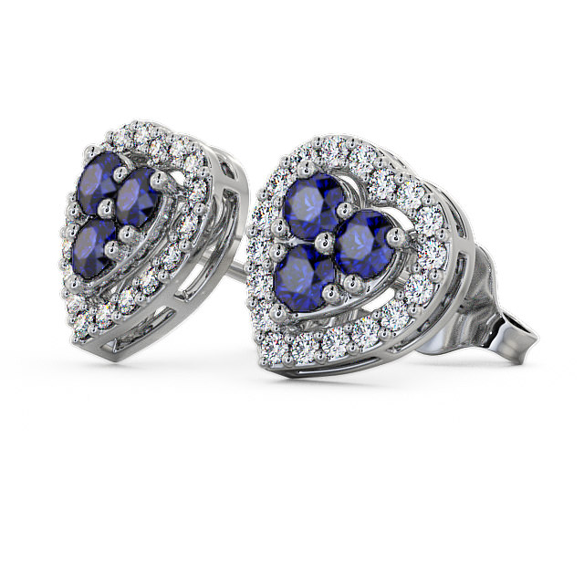 Halo Blue Sapphire and Diamond 1.26ct Earrings 18K White Gold - Tulla ERG8GEM_WG_BS_SIDE