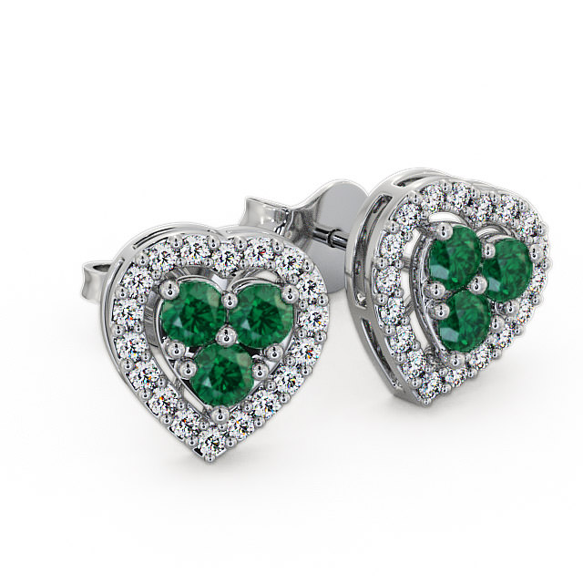 Halo Emerald and Diamond 1.08ct Earrings 18K White Gold - Tulla ERG8GEM_WG_EM_FLAT