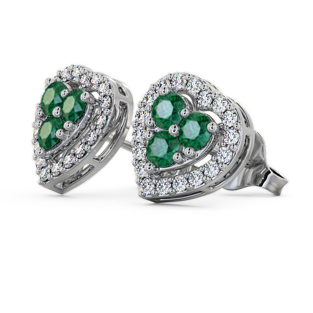 Halo Emerald and Diamond 1.08ct Earrings 18K White Gold - Tulla ERG8GEM_WG_EM_SIDE