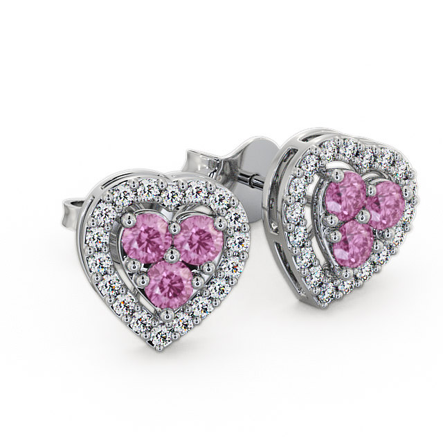 Halo Pink Sapphire and Diamond 1.26ct Earrings 9K White Gold - Tulla ERG8GEM_WG_PS_FLAT