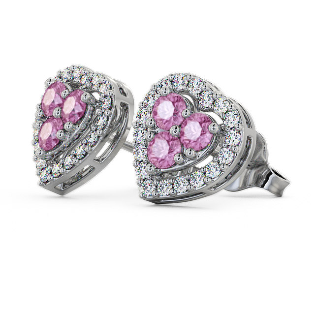 Halo Pink Sapphire and Diamond 1.26ct Earrings 9K White Gold - Tulla ERG8GEM_WG_PS_SIDE