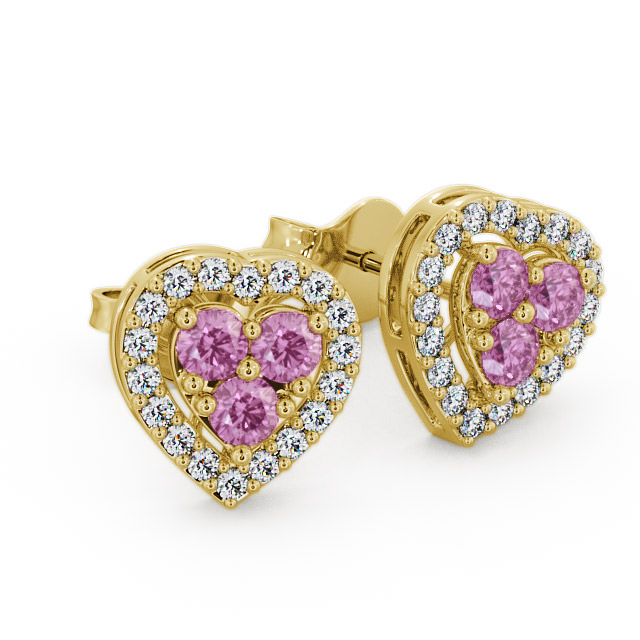 Halo Pink Sapphire and Diamond 1.26ct Earrings 18K Yellow Gold - Tulla ERG8GEM_YG_PS_FLAT
