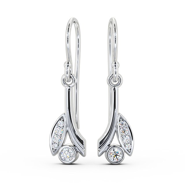 Drop Round Diamond Earrings 18K White Gold - Zarina ERG90_WG_UP