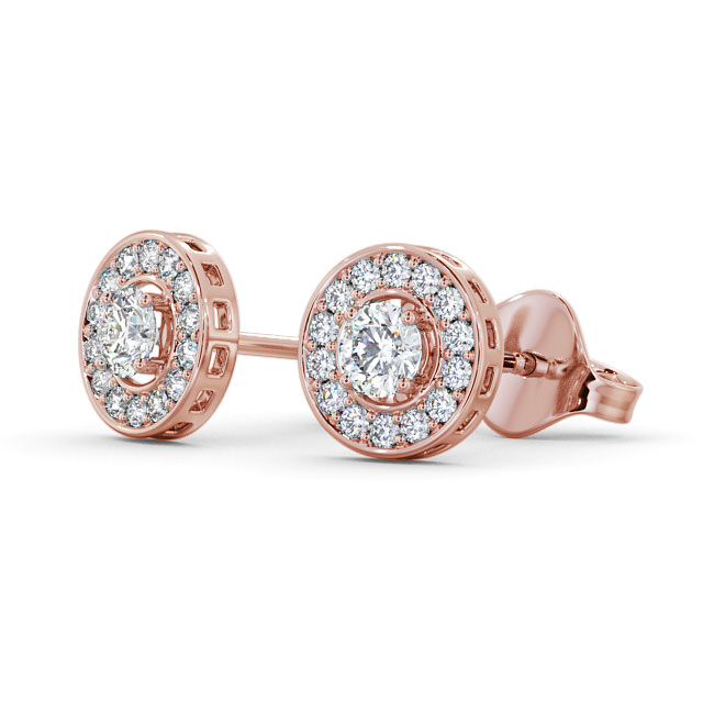 Halo Round Diamond Earrings 18K Rose Gold - Minerva ERG91_RG_SIDE