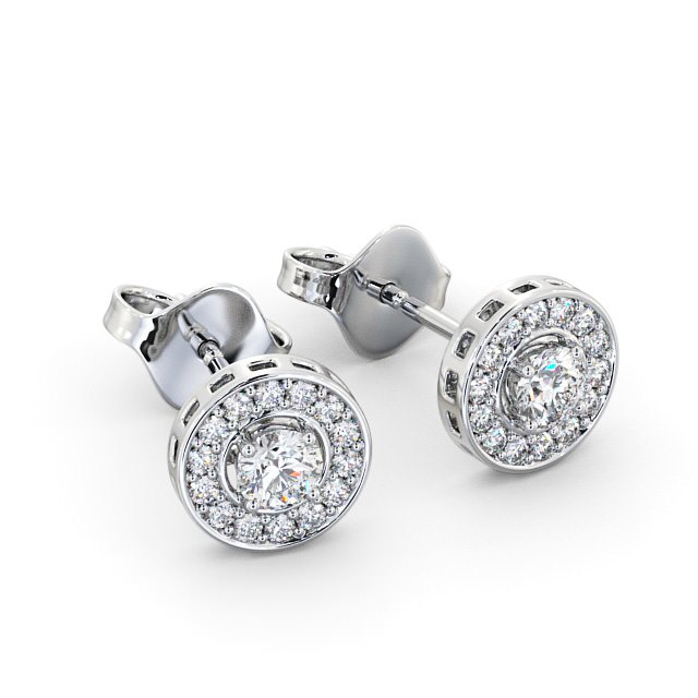 Halo Round Diamond Earrings 9K White Gold - Minerva ERG91_WG_FLAT